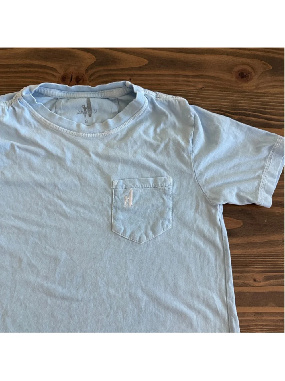 Johnnie-O Boys Light Blue Tee Size 8 Cotton Surf Logo Pocket Casual Shirt